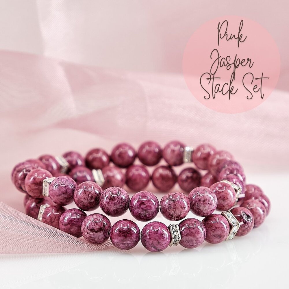 Pink Jasper Stretch Bracelet Set of 2
